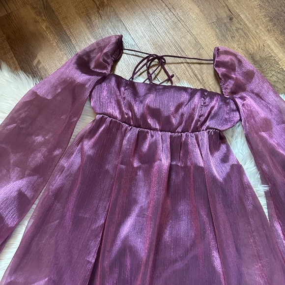 LUCY IN THE SKY Crinkle Long Sleeve Babydoll Mini Dress - Picture 4 of 7